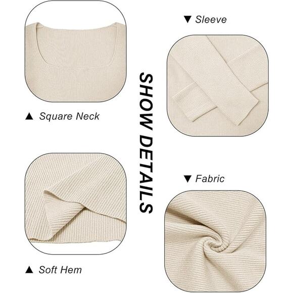 New XL Fitted, Ribbed, Square Neck, Long Sleeve Shirt in Apricot - Picture 5 of 6